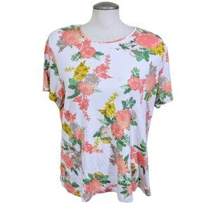 Croft & Barrow Plus 2X Top Shirt Orange Yellow Floral Flower Short Sleeve Cotton
